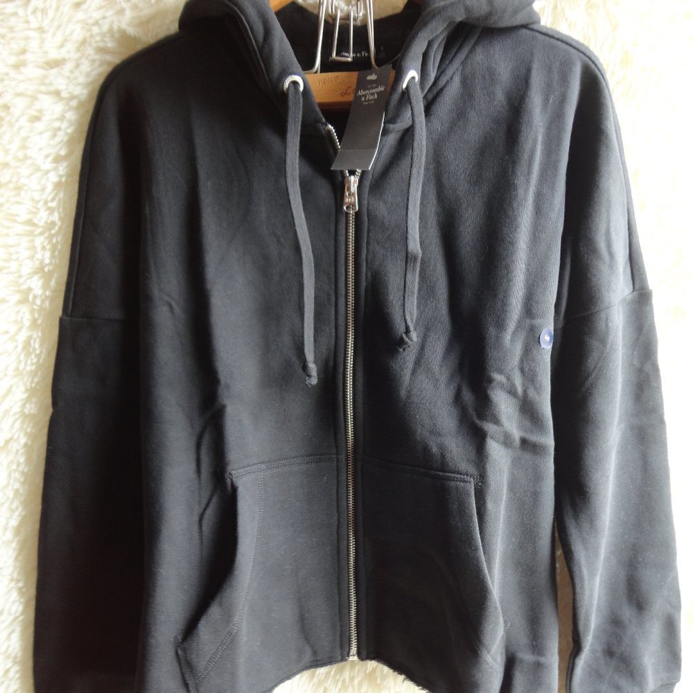 NEW Abercrombie & Fitch Cut Off Cropped Black Hoodie Sweatshirt